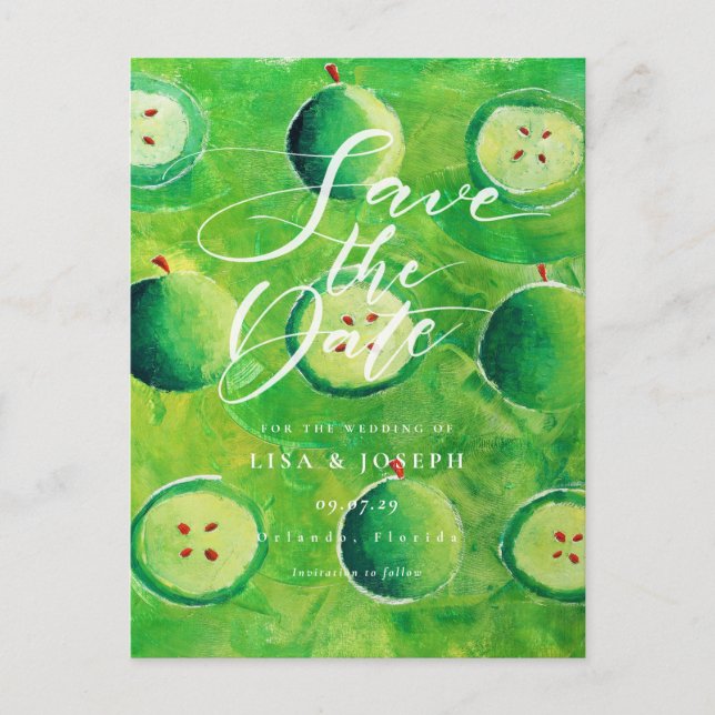 Cartão Postal Script de País do Apple Orchard Salvar a Data (Frente)