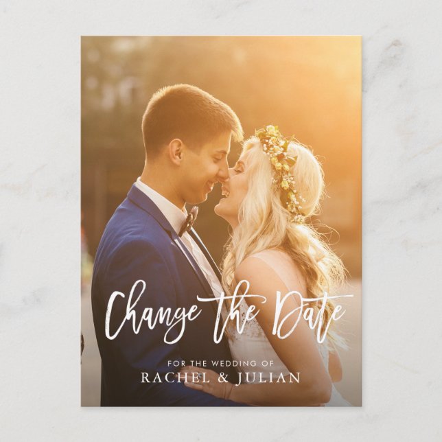 Cartão Postal script de pincel altera a foto da data (Frente)