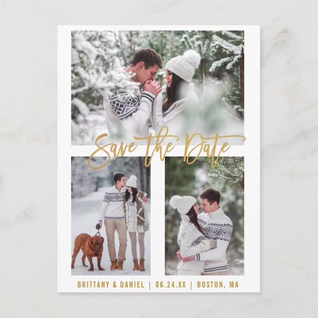 Cartão Postal Script de Pincel Moderno Salva A Data 3 Foto Doura (Frente)