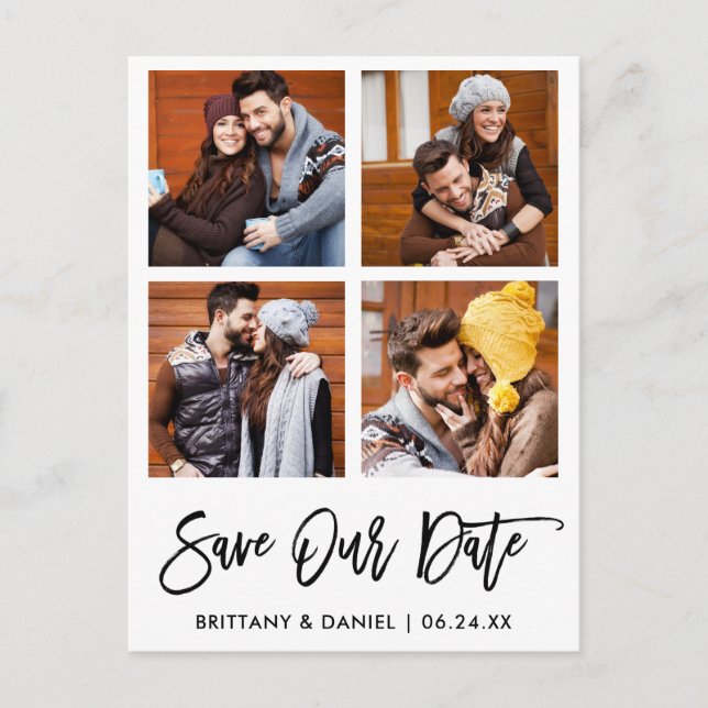 Cartão Postal Script de Pincel Moderno Salva nossa Colagem de Fo (Frente)