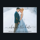 Cartão Postal Script de Tendência Moderna Alterar A Foto De Data<br><div class="desc">Script de Tendência Moderna Alterar O Cartão-Postal de Casal de Adiamento de Casamento de Data</div>