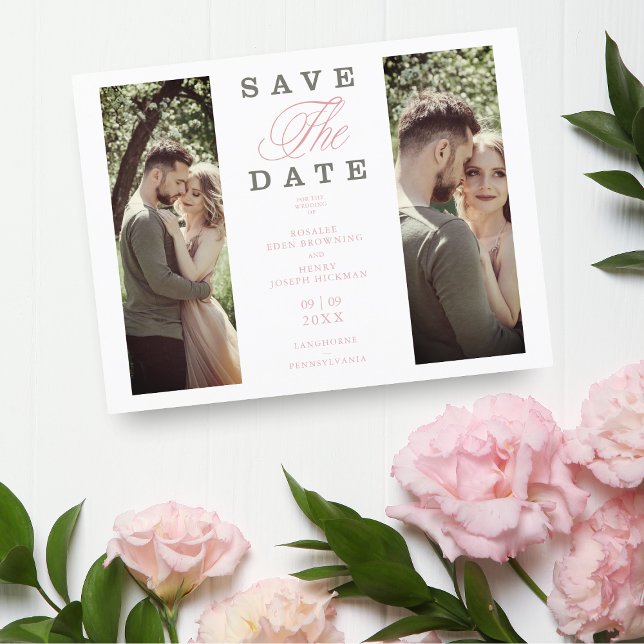 Cartão Postal Script elegante com Casal de 2 Fotografias barato (Criador carregado)