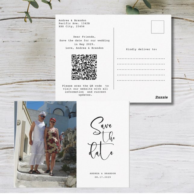 Cartão Postal Script Foto Minimalista Salve a data  (Criador carregado)