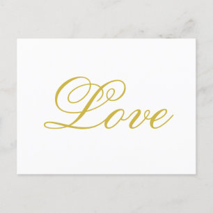 Cartão Postal Script Gold Chic Amor Branco Caligrafia Casamento