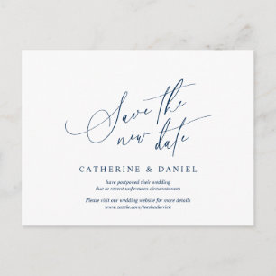 Cartão Postal Script Minimalista, Marinho Azul, Casamento Adiado