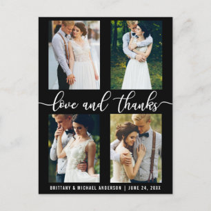 Cartão Postal Script Modern 4 Photo Wedding Love and Obrigados