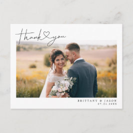 Cartão Postal Script Moderno com Casamento Cardíaco Obrigado Fot