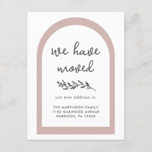 Cartão Postal Script Moderno de Novo Endereço com Botânica Simpl