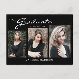 Cartão Postal Script Moderno Elegante | 3 Anúncio de Formando de