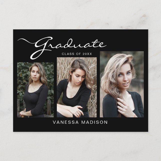 Cartão Postal Script Moderno Elegante | 3 Anúncio de Formando de (Frente)