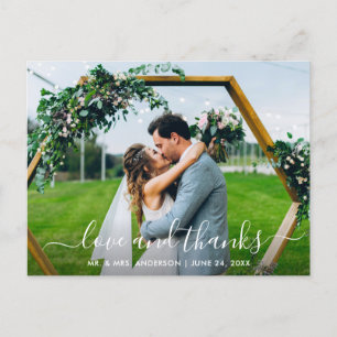 Cartão Postal Script Moderno Tendência Casamento Amor e Agradeci