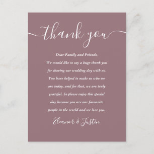 Cartão Postal Script Obrigado Mauve Wedch Place Card