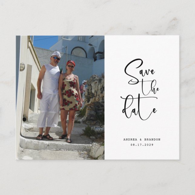 Cartão Postal Script Photo Minimalist Save the date  (Frente)