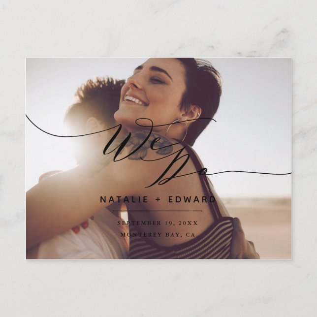 Cartão Postal Script preto fazemos elegante foto de casamento (Frente)