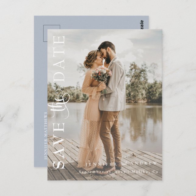 Cartão Postal Script Romântico | Caligrafia Salvar a data (Frente/Verso)