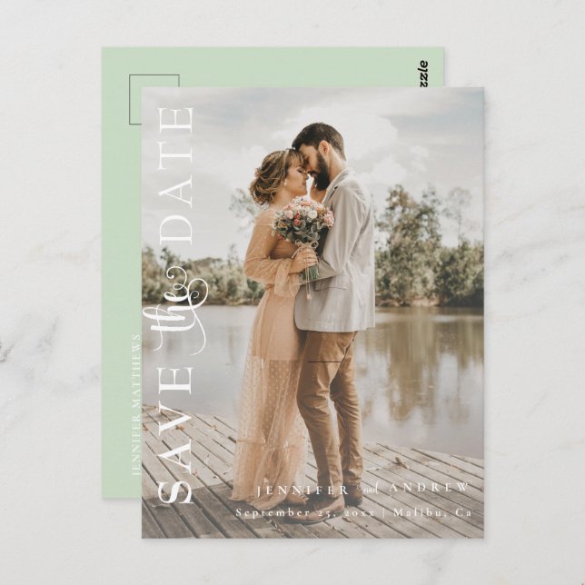 Cartão Postal Script Romântico | Caligrafia Salvar a data (Frente/Verso)