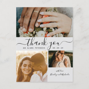 Cartão Postal Script Simples 4 Colagem de Fotos Casamento Obriga
