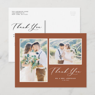 Cartão Postal Script Terracota Dois Fotografia Casamento Obrigad