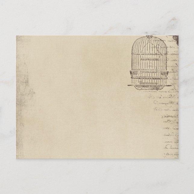 Cartão Postal Script Vintage Bird Cage (Frente)