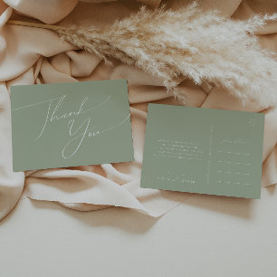 Cartão Postal Script Whimsical   Sage Green Wedding Obrigado