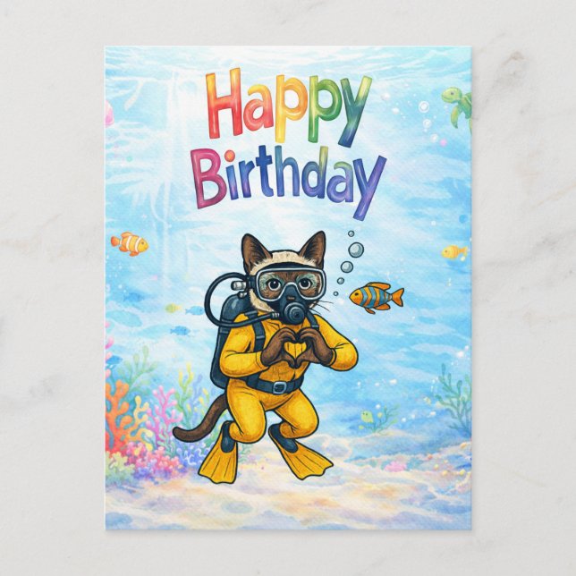 Cartão Postal Scuba diver Happy Birthday underwater (Frente)