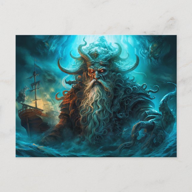 Cartão Postal Sea God Rising from Ocean Fantasy Painting (Frente)