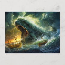 Sea Monster Emerging from Waves Fantasy Painting