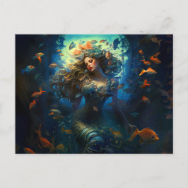 Cartão Postal Sea Nymph Surrounded by Fish Fantasy Painting