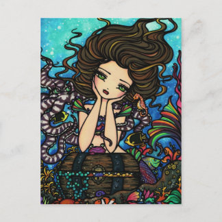 Cartão Postal Sea Treasure Chest Sereia Fada Fantasy Art Girl