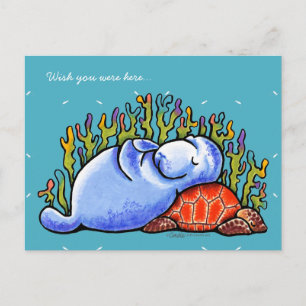 Cartão Postal Sea Turtle e Manatee