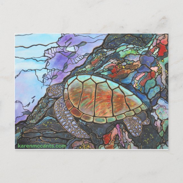 Cartão Postal Sea Turtle Fantasy Coral Reef (Frente)