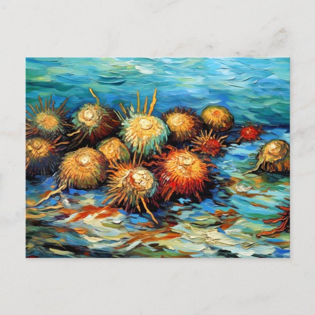 Cartão Postal Sea Urchins in Expressive Ocean Oil Painting (Frente)
