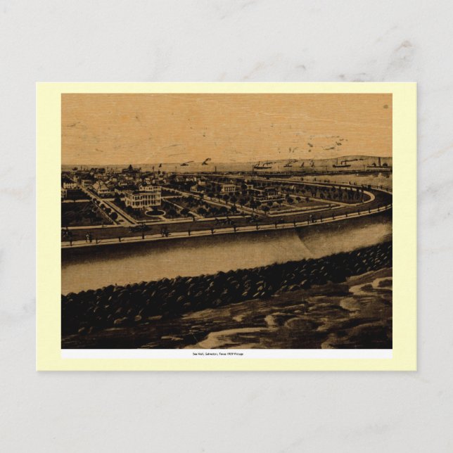 Cartão Postal Sea Wall, Galveston, Texas 1909 Vintage (Frente)