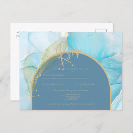 Cartão Postal Seaglass INK Teal Aqua Blue Dourado Weding RSVP