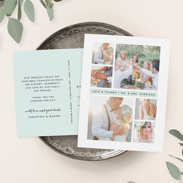 Cartão Postal Seaglass Stripe | Colagem de Fotos de Casamento Ob (Criador carregado)