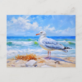 Cartão Postal Seagul na praia do mar báltico. arte impressionist