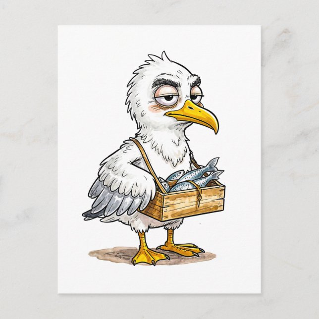 Cartão Postal Seagull Carrying Fish Crate at the Coast (Frente)