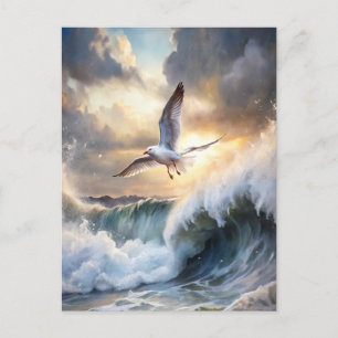 Cartão Postal Seagull Soaring Waves Storm Clouds Ocean Coaster