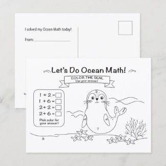 Cartão Postal Seal Ocean Math Coloring Postcard