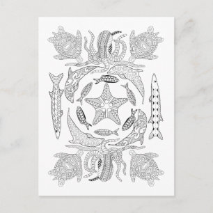 Cartão Postal Sealife Adult Coloring Postcard