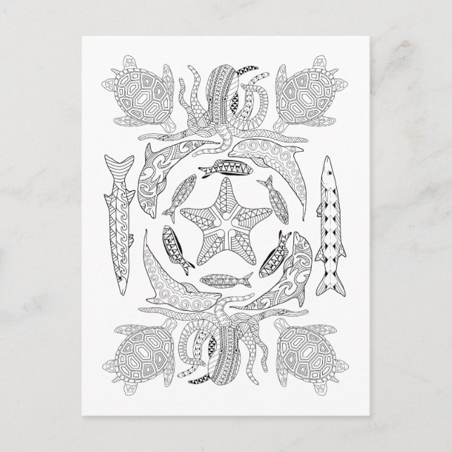 Cartão Postal Sealife Adult Coloring Postcard (Frente)