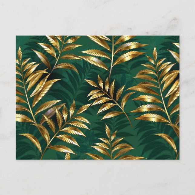 Cartão Postal Seamless pattern with golden ferns (Frente)