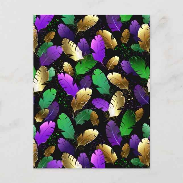 Cartão Postal Seamless Pattern with Mardi Gras feathers (Frente)