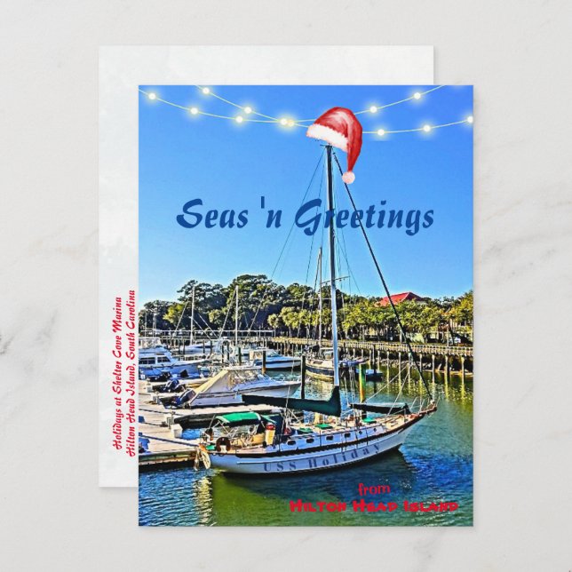 Cartão Postal Seas n Saudações do Natal da Ilha Hilton Head (Frente/Verso)