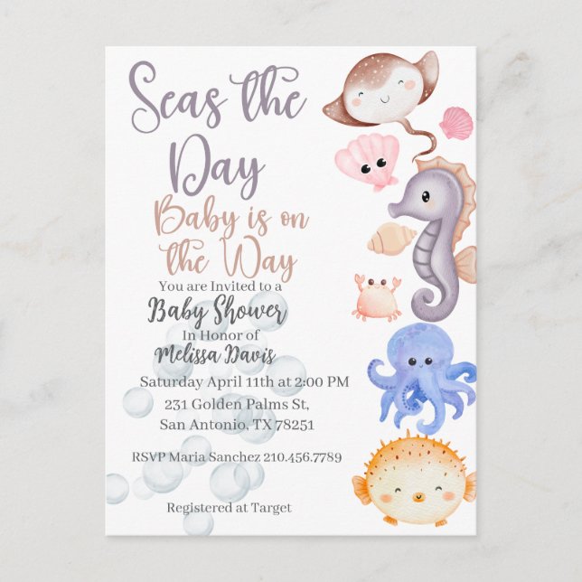Cartão Postal Seas the Day Baby Shower Invitation  (Frente)