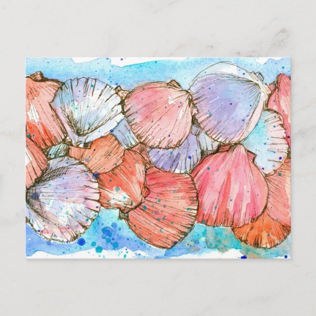 Cartão Postal Seashells Clam Shell Ocean Beach Spatter (Frente)