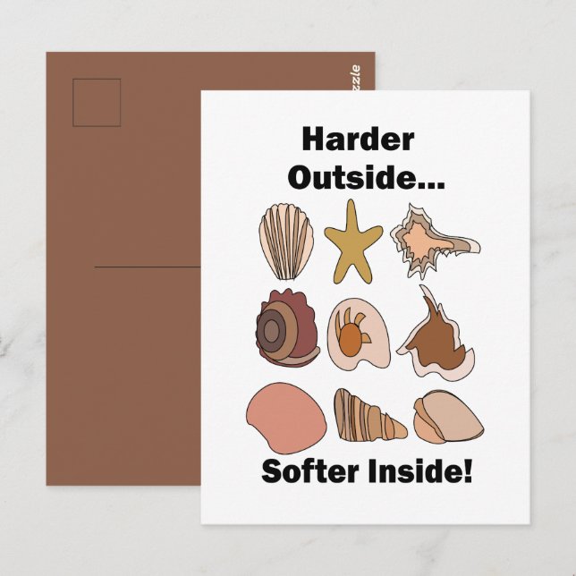 Cartão Postal Seashells Hard Outside Soft Inside Attitude Quote (Frente/Verso)