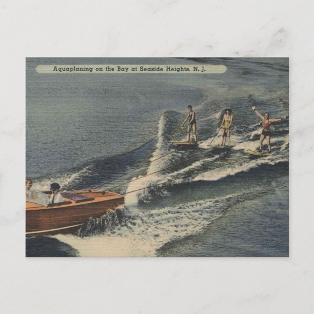 Cartão Postal Seaside Heights NJ, Esqui Aquático com Hidroplano  (Frente)