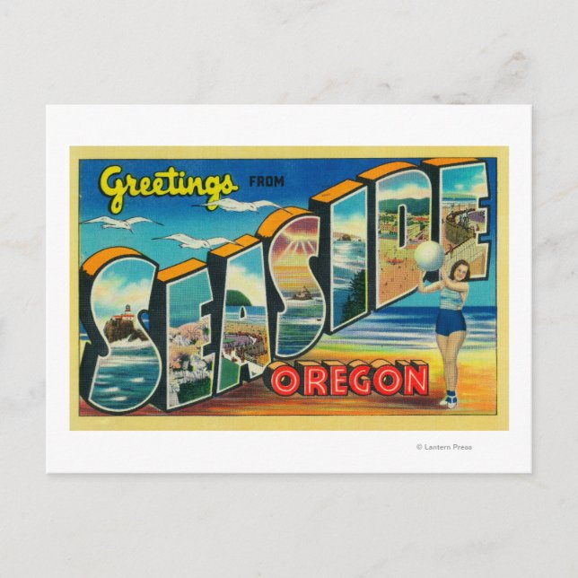 Cartão Postal Seaside, Oregon - Cenas com Letras Grandes (Frente)