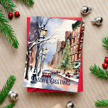 Cartão Postal Seasons cumprimenta a rua de Natal Nova Iorque<br><div class="desc">As estações saudam o inverno neve de Natal o inverno Nova York saudações a rua de Nova York saudações o cartão postal de Natal do ano novo,  a terra maravilhosa do inverno da neve em Nova York a aquarela moderna</div>